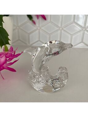 VINTAGE Princess House Rocking Dolphin Waves Clear 24% Lead Crystal Germany